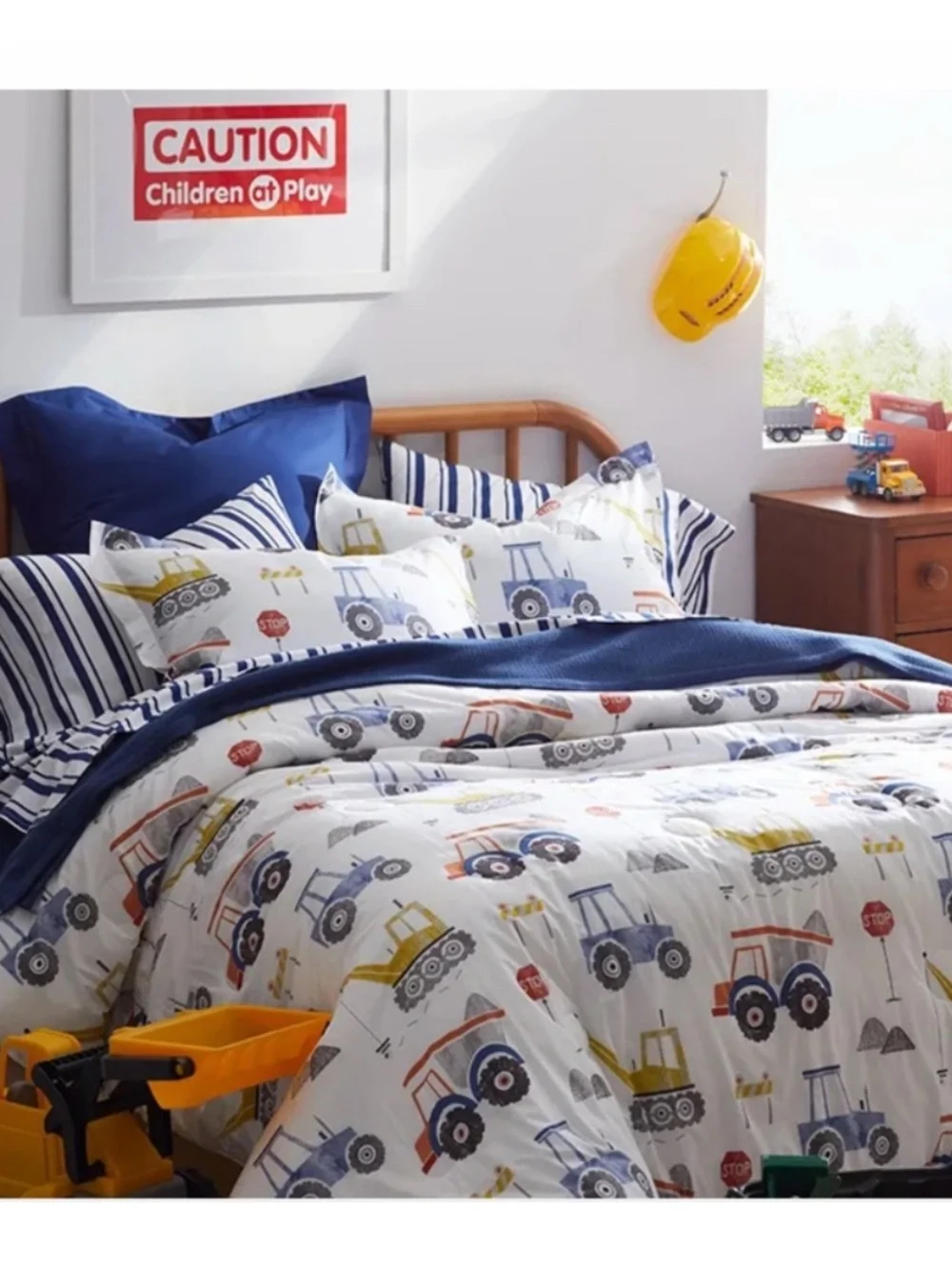The Company Store Kids Construction Tractor Bedding Set - Navy and White